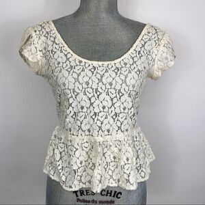 UO Pins & Needles Ivory Lace Peplum Top Size Small